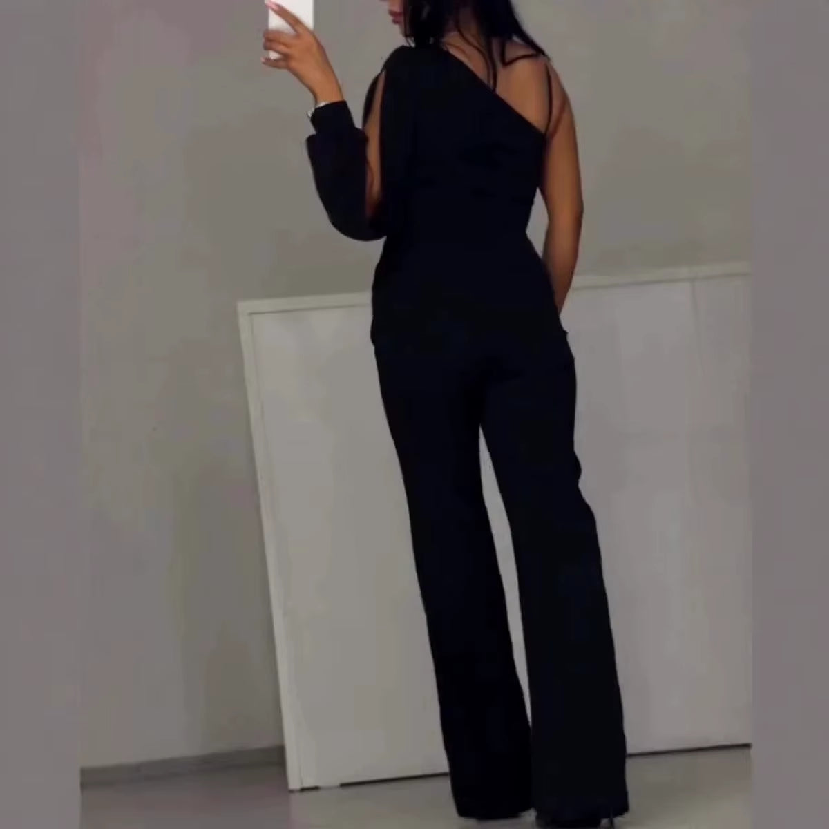 Women’s Strapless Lace Splicing Jumpsuit - Casual Solid Color Romper with Sloping Shoulders for Spring Fashion