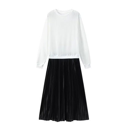 Elevate Your Wardrobe with Our Pure Color Knitted Long Sleeve Pleated Splice Dress - Perfect for Spring and Autumn Chic!