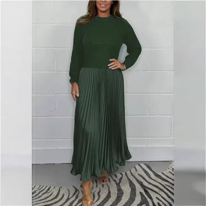 Elevate Your Wardrobe with Our Pure Color Knitted Long Sleeve Pleated Splice Dress - Perfect for Spring and Autumn Chic!
