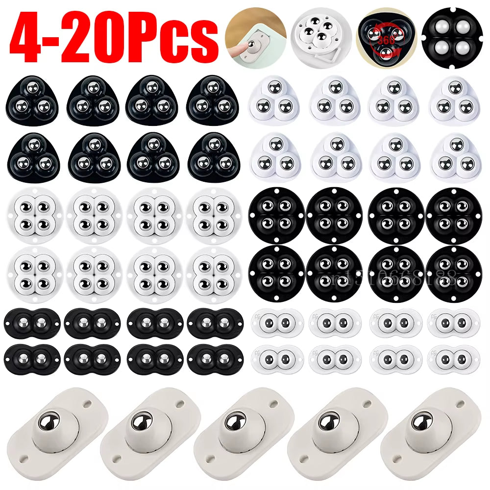 Self-Adhesive Mini Swivel Caster Wheels - Stainless Steel Universal 360° Rotation Pulley for Furniture and Trash Cans (4-20 Pieces)