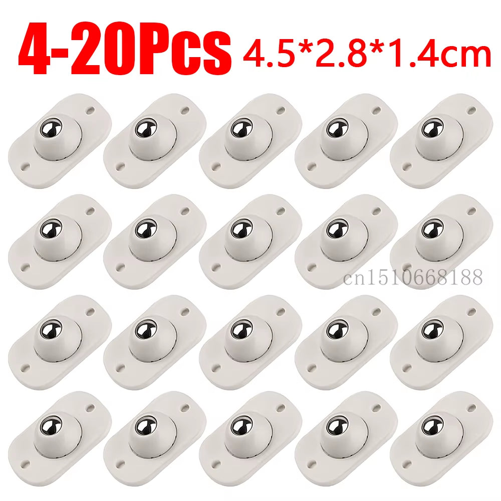 Self-Adhesive Mini Swivel Caster Wheels - Stainless Steel Universal 360° Rotation Pulley for Furniture and Trash Cans (4-20 Pieces)