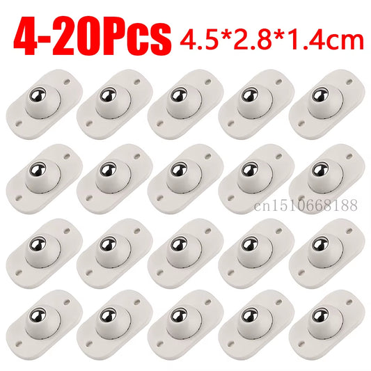 Self-Adhesive Mini Swivel Caster Wheels - Stainless Steel Universal 360° Rotation Pulley for Furniture and Trash Cans (4-20 Pieces)