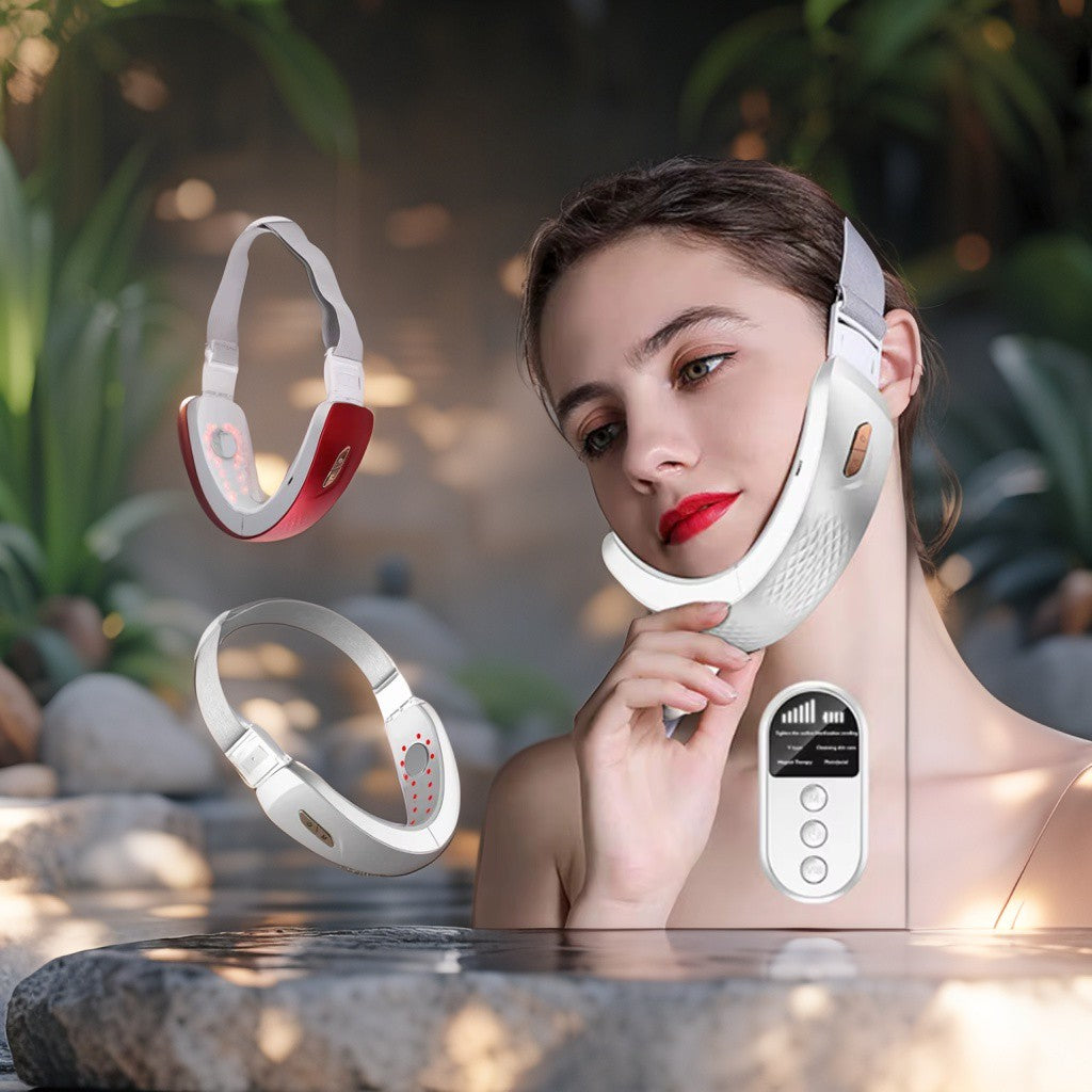 Face Lifting Device, EMS Face Massager, 6 Modes V-Face Shaping Electric Massager, Red and Blue Light Face Massager with Remote Control